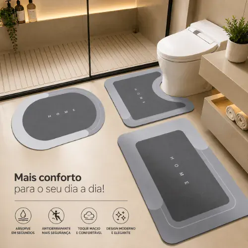 Kit 3 Tapetes Absorventes Antiderrapantes para Banheiro